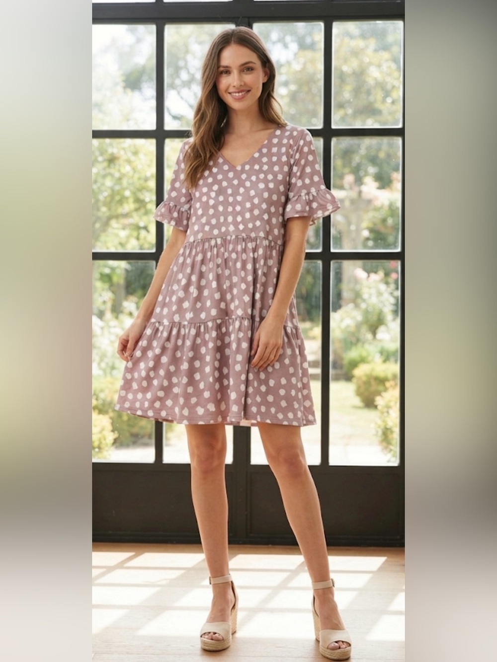 nclook  V Neck Short Sleeve Mini Dress with Pockets